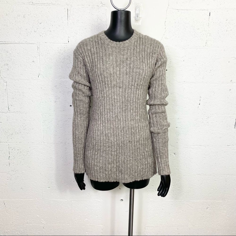 Theory Brown Mixed Knit Ribbed Mohair Yak Wool Blend Sweater XS